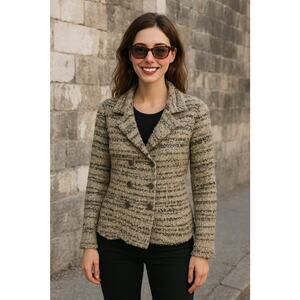 Free People Blazer Jacket Womens XS Black Boucle Knit Double Breasted Raw Edge